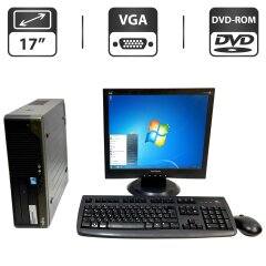 Комплект ПК: Б-класс Fujitsu Esprimo E5730 E85 SFF / Intel Core 2 Duo E8500 (2 ядра по 3.16 GHz) / 4 GB DDR2 / 160 GB HDD / Intel HD Graphics / DVD-ROM + Монитор Б-класс ViewSonic VA703b / 17" (1280x1024) TN / VGA + Клавиатура, мышка, кабели, Windows 7