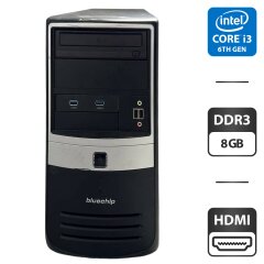 Компьютер Bluechip Tower / Intel Core i3-6100 (2 (4) ядра по 3.7 GHz) / 8 GB DDR3 / 500 GB HDD / Intel HD Graphics 530 / DVD-ROM / VGA