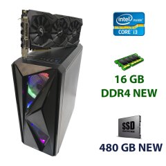 First Player Color ATX Tower NEW / Intel Core i3-9100F (4 ядра по 3.6 - 4.2 GHz) NEW / 16 GB DDR4 NEW / 480 GB SSD NEW / nVidia GeForce GTX 1070, 8 GB GDDR5, 256-bit / 600W NEW