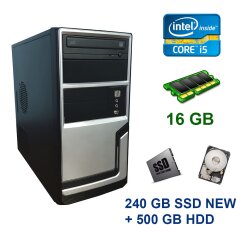 Hyundai Pentino Silver Tower / Intel Core i5-3450 (4 ядра по 3.1 - 3.5 GHz) / 16 GB DDR3 / 240 GB SSD NEW+500 GB HDD / AMD Radeon RX 560, 4 GB GDDR5, 128-bit / DVD-RW
