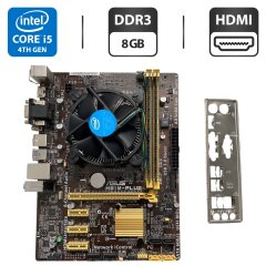 Комплект: Материнская плата Asus H81M-Plus / Intel Core i5-4570 (4 ядра по 3.2 - 3.6 GHz) / 8 GB DDR3 / Socket LGA 1150 / Задняя заглушка