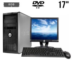 Комплект ПК: Dell OptiPlex 360 Tower / Intel Core 2 Duo E8400 (2 ядра по 3.0 GHz) / 8 GB DDR2 / 160 GB HDD / Intel GMA 3100 / DVD-RW + Монитор Б-класс Dell E173FPf / 17" (1280x1024) TN / VGA + Мышь и клавиатура, кабели в комплекте