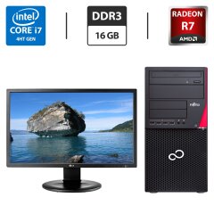 Комплект ПК: Fujitsu Esprimo P720 E90 Tower / Intel Core i7-4790 (4 (8) ядра по 3.6 - 4.0 GHz) / 16 GB DDR3 / 480 GB SSD NEW / AMD Radeon R7 340, 2 GB GDDR5, 128-bit / DVD-ROM + Монитор LG 24MB35PM-B / 24" (1920x1080) IPS / VGA / DVI