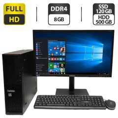 Комплект ПК: Lenovo ThinkStation P310 SFF / Intel Xeon E3-1225 v5 (4 ядра по 3.3 - 3.7 GHz) / 8 GB DDR4 / 120 GB SSD + 500 GB HDD / Intel HD Graphics P530 + Монітор Samsung S24C450BL / 24" (1920x1080) TN / VGA, DVI + Кабелі, мишка та клавіатура