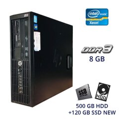 Комп'ютер HP Z210 SFF / Intel Xeon E3-1240 (4 (8) ядра по 3.3 - 3.7 GHz) / 8 GB DDR3 / 120 GB SSD NEW+500 GB HDD / AMD HD 6450 OEM, 1 GB GDDR3, 64-bit / DVD-RW