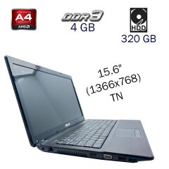 Ноутбук Asus K53Z / 15.6" (1366x768) TN / AMD A4-3300M (2 ядра по 1.9 - 2.5 GHz) / 4 GB DDR3 / 320 GB HDD / AMD Radeon HD 6480G / WebCam 