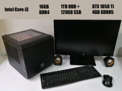 Thermaltake MicroATX / Intel Core i3-7100 (2(4) ядра по 3.9GHz) / 16GB DDR4 / 1TB HDD + 120GB SSD / Zotac GeForce GTX 1050 Ti 4GB GDDR5 / БП 500W + монитор HP 22cwa / 1920x1080 + беспроводные мышь, клавиатура + колонки