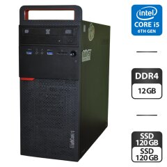 Компьютер Lenovo ThinkCentre M700 Tower / Intel Core i5-6400 (4 ядра по 3.7 - 3.3 GHz) / 12 GB DDR4 / 120 GB SSD + 120 GB SSD / Intel HD Graphics 530 / DVD-ROM / Windows 11 Pro