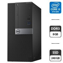 Компьютер Б-класс Dell OptiPlex 5040 Tower / Intel Core i3-6100 (2 (4) ядра по 3.7 GHz) / 8 GB DDR3 / 240 GB SSD / Intel HD Graphics 530 / DVD-ROM