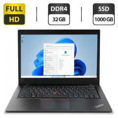 Ультрабук Lenovo ThinkPad L480 / 14" (1920x1080) IPS / Intel Core i7-8550U (4 (8) ядра по 1.8 - 4.0 GHz) / 32 GB DDR4 / 1000 GB SSD / Intel UHD Graphics 620 / WebCam / HDMI / Windows 11 Pro