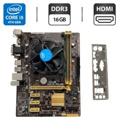 Комплект: Материнская плата Asus H81M-Plus / Intel Core i5-4570 (4 ядра по 3.2 - 3.6 GHz) / 16 GB DDR3 / Socket LGA 1150 / Задняя заглушка