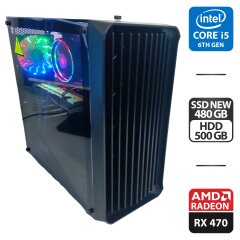 Игровой ПК Vinga Creep Tower NEW / Intel Core i5-6500 (4 ядра по 3.2 - 3.6 GHz) / 16 GB DDR3 / 480 GB SSD NEW + 500 GB HDD / AMD Radeon RX 470, 8 GB GDDR5, 256-bit / 450W NEW + Мышка, клавиатура, кабели