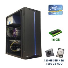 Aerocool Split-A-BK-v1 Tower NEW / Intel Core i7-4770 (4 (8) ядра по 3.4 - 3.9 GHz) / 16 GB DDR3 / 120 GB SSD NEW+500 GB HDD / AMD Radeon RX 470, 4 GB GDDR5, 256-bit / 420W