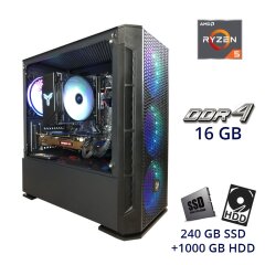 Ігровий ПК 2E Gaming Calleo GB700 / AMD Ryzen 5 2600 (6 (12) ядер по 3.4 - 3.9 GHz) / 16 GB DDR4 / 240 GB SSD+1000 GB HDD / nVidia GeForce GTX 1070, 8 GB GDDR5, 256-bit / 620W
