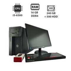 Комплект ПК: Dell Precision 3620 MT / Intel Core i5-6500 (4 ядра по 3.2 - 3.6 GHz) / 16 GB DDR4 / 240 GB SSD + 500 HDD / Intel HD Graphics 530 + Монитор 24" (1920x1080) TN / HDMI, DP / Разные бренды + Клавиатура и мышь
