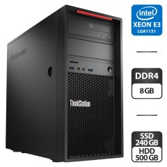 Комп'ютер Lenovo ThinkStation P310 Tower / Intel Xeon E3-1225 v5 (4 ядра по 3.3 - 3.7 GHz) / 8 GB DDR4 / 240 GB SSD + 500 GB HDD / Intel HD Graphics P530 / DVD-ROM / VGA