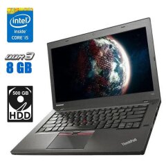 Ноутбук Lenovo ThinkPad T450 / 14" (1366x768) TN / Intel Core i5-5200U (2 (4) ядра по 2.2 - 2.7 GHz) / 8 GB DDR3 / 500 GB HDD / Intel HD Graphics 5500 / WebCam / miniDP / Дві батареї