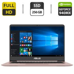 Ультрабук Б-клас Asus Zenbook UX410U / 14" (1920x1080) IPS / Intel Core i7-7500U (2 (4) ядра по 2.7 - 3.5 GHz) / 8 GB DDR4 / 256 GB SSD / nVidia GeForce 940MX, 2 GB GDDR3, 64-bit / WebCam / HDMI / АКБ NEW / Windows 10 Home