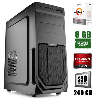 Vinga CS211B / AMD  Athlon&trade; 200GE (2(4)ядра по 3.2GHz) / 8GB DDR4 / 240GB SSD / 400W