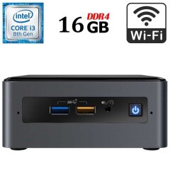 Неттоп Intel NUC NUC8BEK USFF / Intel Core i3-8109U (2 (4) ядра по 3.0 - 3.6 GHz) / 16 GB DDR4 / 256 GB SSD / Intel UHD Graphics 630 / USB 3.1 / HDMI / Wi-Fi + Блок питания