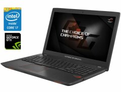 Ігровий ноутбук Asus ROG Strix GL553V / 15.6" (1920x1080) IPS / Intel Core i7-7700HQ (4 (8) ядра по 2.8 - 3.8 GHz) / 16 GB DDR4 / 128 GB SSD + 1000 GB HDD / nVidia GeForce GTX 1050 Ti, 4 GB GDDR5, 128-bit / WebCam + USB-миша