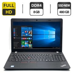 Ноутбук Б-клас Lenovo ThinkPad E570 / 15.6" (1920x1080) TN / Intel Core i5-7200U (2 (4) ядра по 2.5 - 3.1 GHz) / 8 GB DDR4 / 480 GB SSD NEW / Intel HD Graphics 620 / WebCam / HDMI / Windows 10 Pro