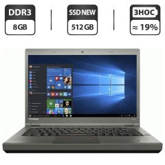 Ноутбук Б-клас Lenovo ThinkPad T440p / 14" (1366x768) TN / Intel Core i5-4300M (2 (4) ядра по 2.6 - 3.3 GHz) / 8 GB DDR3 / 512 GB SSD NEW / Intel HD Graphics 4600 / DVD-ROM / Windows 10 Pro