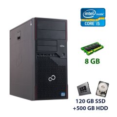 Fujitsu Esprimo P710 E85+ Tower / Intel Core i5-3470 (4 ядра по 3.2 - 3.6 GHz) / 8 GB DDR3 / 120 GB SSD+500 GB HDD / nVidia GeForce GTX 750 Ti, 2 GB GDDR5, 128-bit / DVD-RW