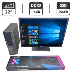 Комплект ПК: компьютер Dell OptiPlex 3020 SFF / Intel Core i5-4570 (4 ядра по 3.2 - 3.6 GHz) / 16 GB DDR3 / 256 GB SSD / Intel HD Graphics 4600 / DVD-ROM + Монитор Dell P2217 / 22" (1680x1050) TN / Клавиатура и мышка, кабели