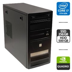 Компьютер Asus P8B75-M Tower / Intel Core i7-3770 (4 (8) ядра по 3.4 - 3.9 GHz) / 16 GB DDR3 / 256 GB SSD + 500 GB HDD / nVidia Quadro 4000, 2 GB GDDR5, 256-bit / DVD-ROM / 400W