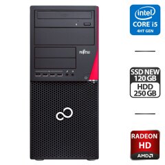Компьютер Fujitsu Esprimo P720 E90 Tower / Intel Core i5-4590 (4 ядра по 3.3 - 3.7 GHz) / 8 GB DDR3 / 120 GB SSD + 250 GB HDD / AMD Radeon HD 7350, 1 GB GDDR3, 64-bit / DVD-ROM + WiFi+BT USB-адаптер (Артикул 400_222)