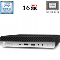 Неттоп Б-класс HP ProDesk 600 G4 Mini USFF / Intel Core i5-8500T (6 ядер по 2.1 - 3.5 GHz) / 16 GB DDR4 / 500 GB SSD / Intel UHD Graphics 630 / USB 3.1 / DisplayPort + Блок питания