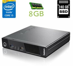 Неттоп Lenovo ThinkCentre M93 Tiny USFF / Intel Core i5-4440 (4 ядра по 3.1 - 3.3 GHz) / 8 GB DDR3 / 240 GB SSD / Intel HD Graphics 4600 / DisplayPort / Блок питания в комплекте