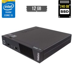 Неттоп Lenovo ThinkCentre M93p Tiny USFF / Intel Core i5-4570T (2 (4) ядра по 2.9 - 3.6 GHz) / 12 GB DDR3 / 240 GB SSD / Intel HD Graphics 4600 / DisplayPort / Блок питания в комплекте