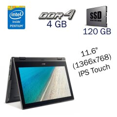 Ноутбук-трансформер Acer TravelMate Spin B118 N16Q15 / 11.6" (1366x768) IPS Touch / Intel Pentium N5000 (4 ядра по 1.1 - 2.7 GHz) / 4 GB DDR4 / 120 GB SSD / Intel UHD Graphics 605 / WebCam