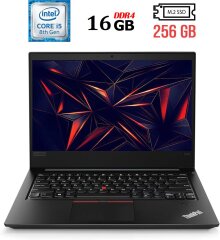 Ноутбук Б-класс Lenovo ThinkPad E480 / 14" (1920x1080) IPS / Intel Core i5-8250U (4 (8) ядра по 1.6 - 3.4 GHz) / 16 GB DDR4 / 256 GB SSD M.2 / Intel UHD Graphics 620 / WebCam / HDMI