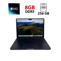 Ультрабук Б-класс Apple MacBook Air 13 M3 A3113 (2024) / 13.3" (2560x1664) IPS / Apple M3 (8 ядер по 2.7 - 4.1 GHz) / 8 GB DDR5 / 256 GB SSD / Apple M3 Graphics / WebCam / MacOS
