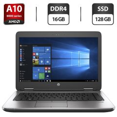 Ноутбук Б-класс HP ProBook 645 G3 / 14" (1366x768) TN / AMD A10-8730B (4 ядра по 2.4 - 3.3 GHz) / 16 GB DDR4 / 128 GB SSD / AMD Radeon R5 Graphics / WebCam / DVD-ROM / АКБ новый / Windows 10 Pro