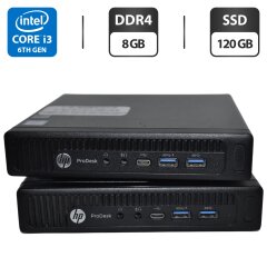 Неттоп HP ProDesk 600 G2 Mini PC USFF / Intel Core i3-6100T (2 (4) ядра по 3.2 GHz) / 8 GB DDR4 / 120 GB SSD / Intel HD Graphics 530 / Windows 11 Pro + Блок питания