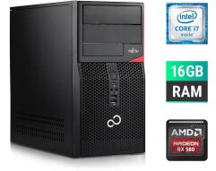 Игровой ПК Fujitsu Tower / Intel Core i7-6700 (4 (8) ядра по 3.4 - 4.0 GHz) / 16 GB DDR4 / 500 GB SSD + 1000 GB HDD / AMD Radeon RX 580, 8 GB GDDR5, 256-bit + Windows 10 в подарок