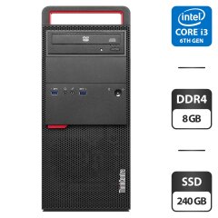 Компьютер Lenovo ThinkCentre M800 Tower / Intel Core i3-6100 (2 (4) ядра по 3.7 GHz) / 8 GB DDR4 / 240 GB SSD / Intel HD Graphics 530 / DVD-ROM