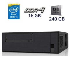Комп'ютер Vinga SFF / Intel Core i5-7400 (4 ядра по 3.0 - 3.5 GHz) / 16 GB DDR4 (1 планка) / 240 GB SSD Goodram CL100 / Asus Prime B250M-C / HDMI, DVI, DP, VGA / 2x M.2 / USB 3.1