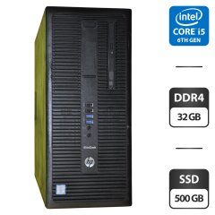Комп'ютер HP EliteDesk 800 G2 Tower / Intel Core i5-6500 (4 ядра по 3.2 - 3.6 GHz) / 32 GB DDR4 / 500 GB SSD / Intel HD Graphics 530 / DVD-ROM / Windows 11 Pro