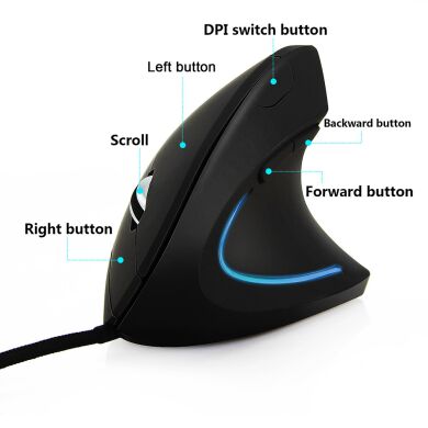 Эргономичная вертикальная мышь / 5 кнопок / 3200 dpi / USB / LED подсветка