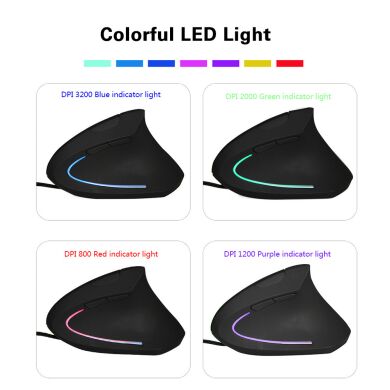 Эргономичная вертикальная мышь / 5 кнопок / 3200 dpi / USB / LED подсветка