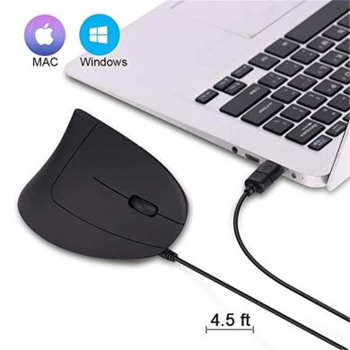 Эргономичная вертикальная мышь / 5 кнопок / 3200 dpi / USB / LED подсветка