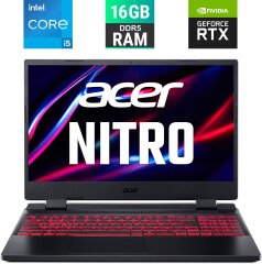 Игровой ноутбук Acer Nitro 5 AN515-58 / 15.6" (1920x1080) IPS / Intel Core i5-12500H (12 (16) ядер по 1.8 - 4.5 GHz) / 16 GB DDR5 / 512 GB SSD M.2 / nVidia GeForce RTX 3050 Ti, 4 GB GDDR6, 128-bit / WebCam / USB 3.2 / HDMI