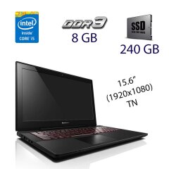 Ігровий ноутбук Lenovo Y50-70 Black / 15.6" (1920x1080) TN / Intel Core i5-4210H (2 (4) ядра по 2.9 - 3.5 GHz) / 8 GB DDR3 / 240 GB SSD / nVidia GeForce GTX 960M, 4 GB GDDR5, 128-bit / WebCam / HDMI
