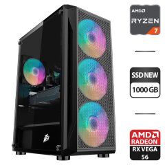 Игровой ПК 1stPlayer X5 Firebase Tower NEW / AMD Ryzen 7 2700X (8 (16) ядер по 3.2 - 4.6 GHz) / 32 GB DDR4 / 1000 GB SSD NEW / AMD Radeon RX Vega 56, 8 GB HBM2, 2048-bit / 850W NEW / HDMI + Кабели подключения