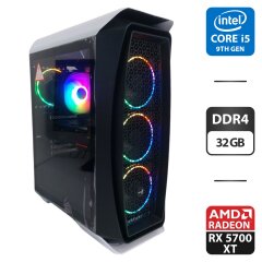 Игровой ПК AeroCool Aero One Frost Tower / Intel Core i5-9400 (6 ядер по 2.9 - 4.1 GHz) / 32 GB DDR4 / 256 GB SSD M.2 + 512 GB SSD M.2 + 500 GB HDD / AMD Radeon RX 5700 XT, 8 GB GDDR6, 256-bit / 600W + Кабели HDMI и питания